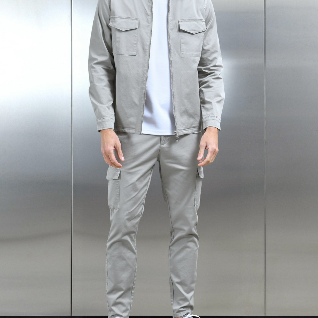 Tailored Cotton Cargo Jacket in Stone