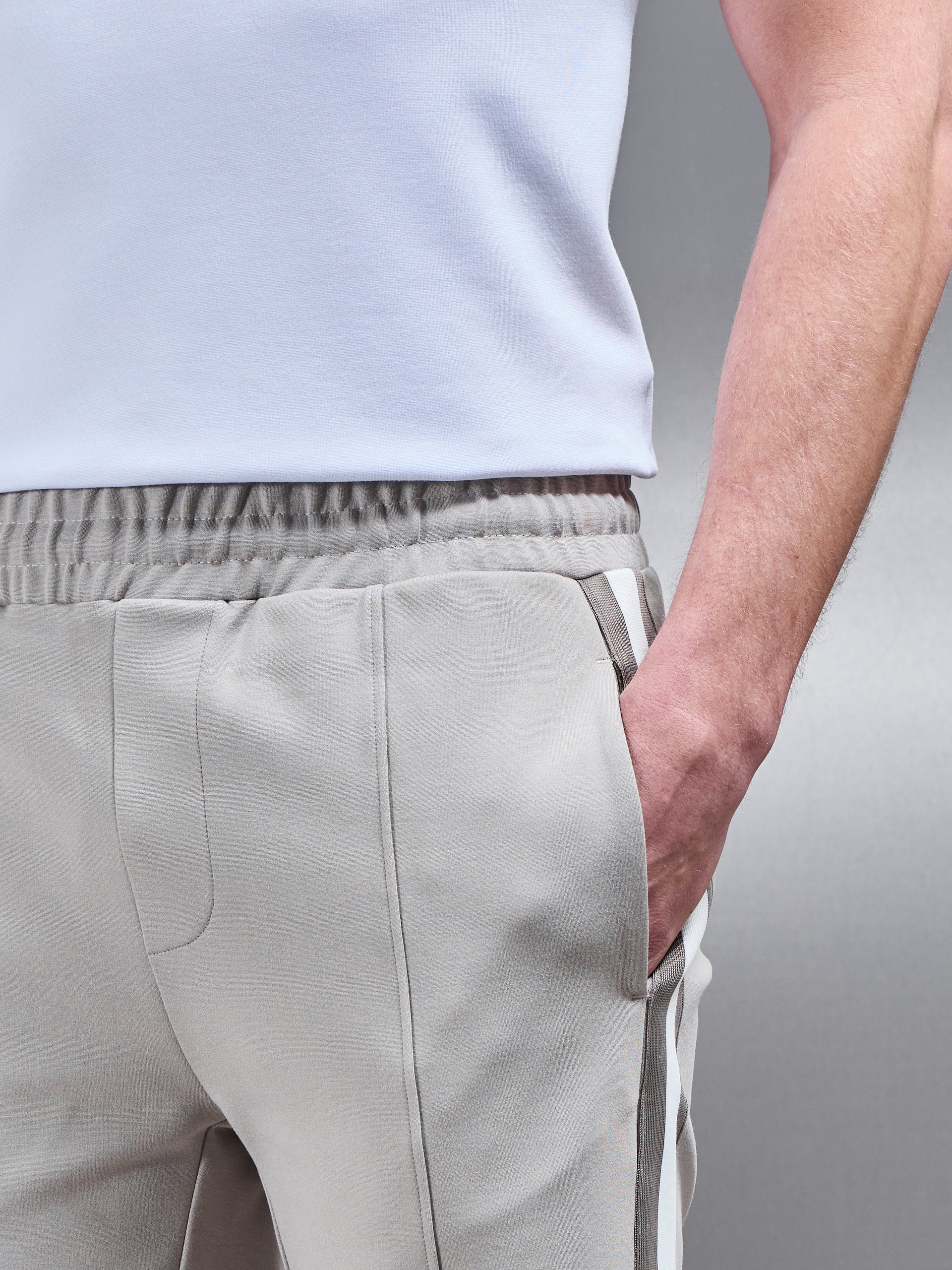 Technical Jersey Side Stripe Short in Stone