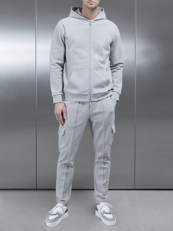 Technical Jersey Zip Through Hoodie in Marl Grey