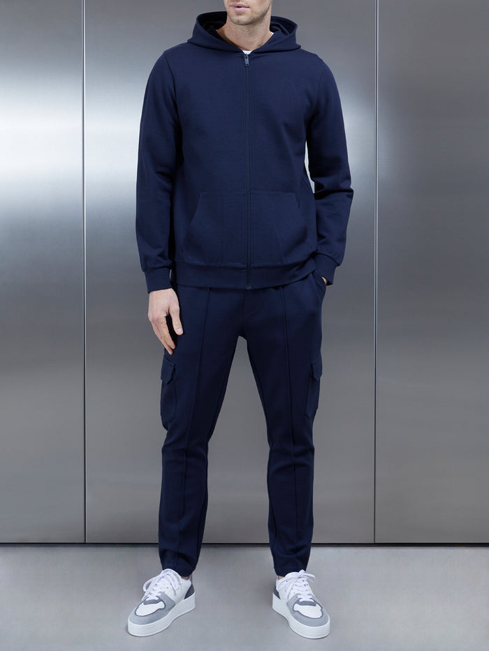 Technical Jersey Zip Through Hoodie in Navy