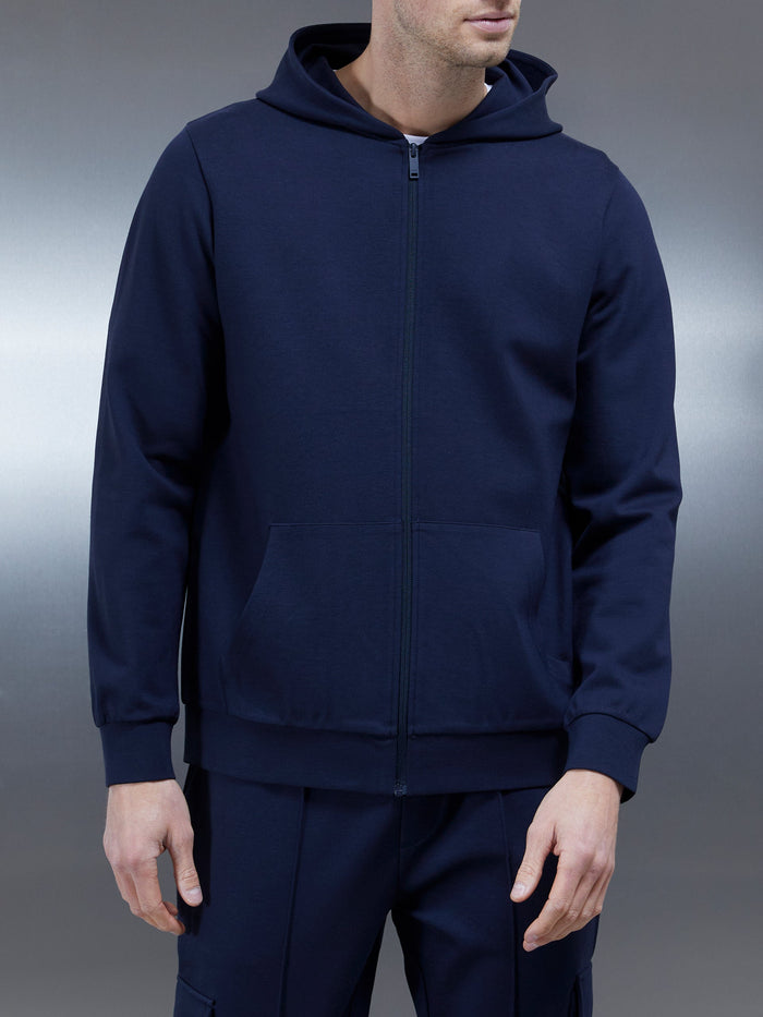 Technical Jersey Zip Through Hoodie in Navy