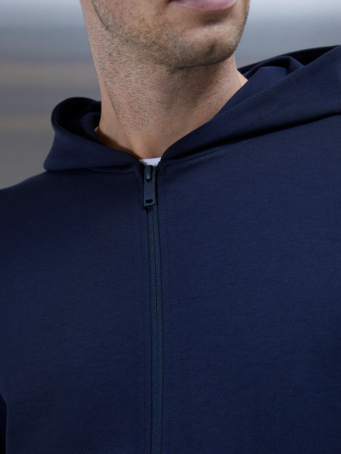 Technical Jersey Zip Through Hoodie in Navy