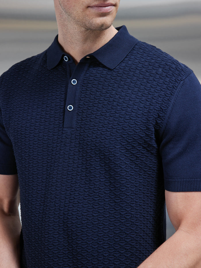 Textured Egyptian Cotton Polo Shirt in Navy